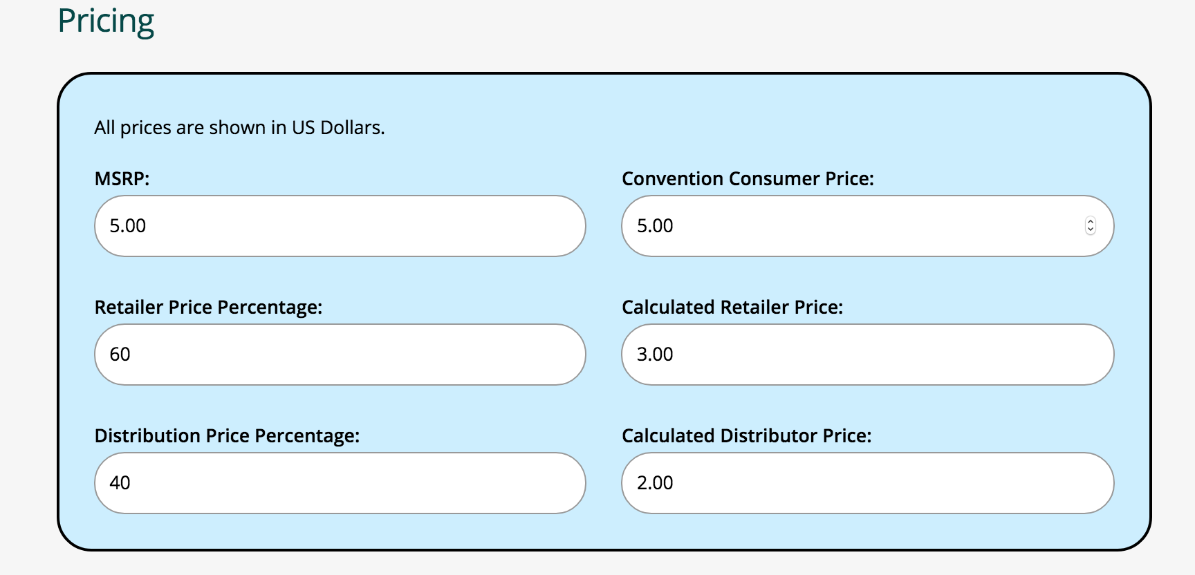 Edit Item - Pricing Edit Item - Pricing - Screenshot